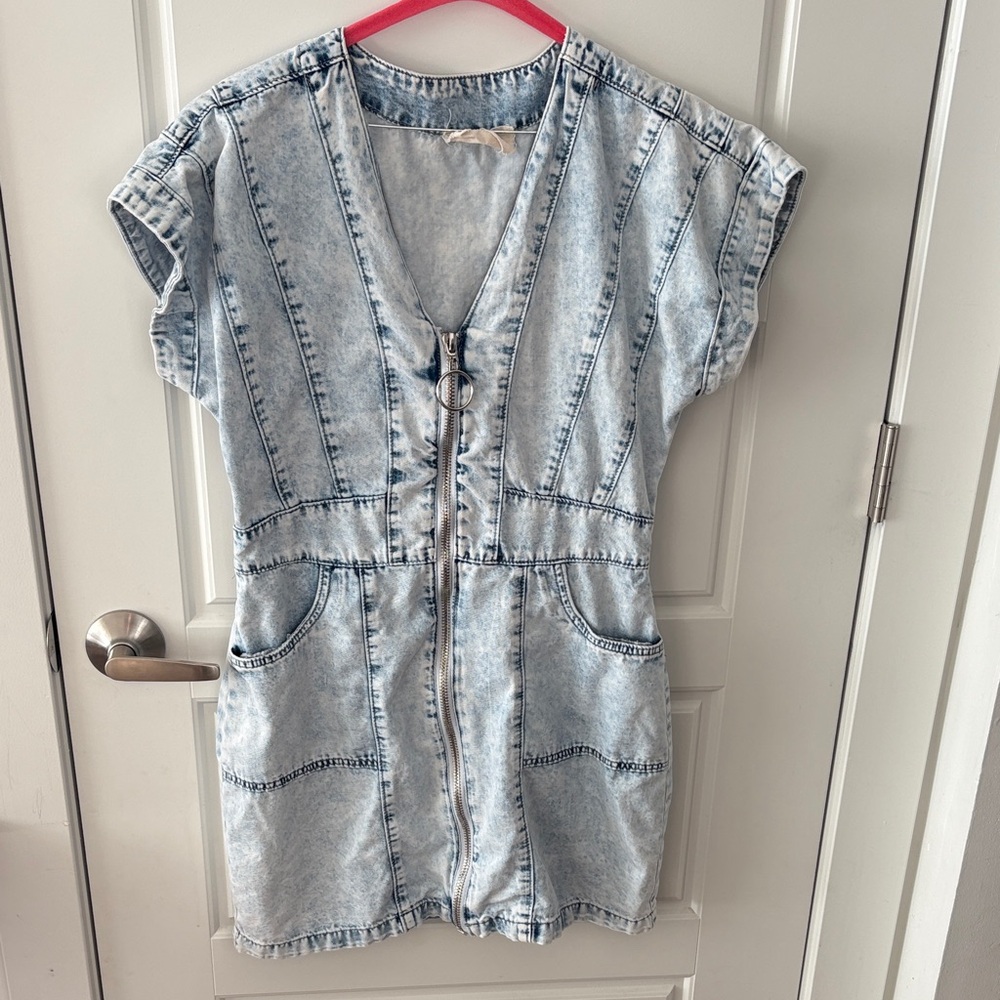 Retro Acid Wash Denim Mini Dress